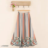 Floral print rayon skirt, vibrant floral pattern, women's clothing on hanger