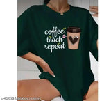 Oversize cotton t-shirt for women & girls, printed net design, soft cotton fabric