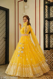 Indian embroidered net lehenga set: Choli and dupatta, semi-stitched, embellished