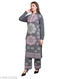 Wool Plazzo Suit: Single set of printed net, three-quarter sleeve winter wear, perfect for cold weather. Made in India