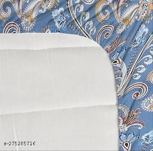 Blue, premium cotton elastic fitted bedsheet with pillow cover (72x366 cm), single bed size, Breathable & Wrinkle-Free by COMFORT HOME