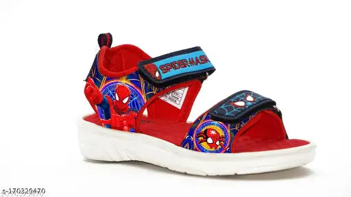 Red and navy blue Spider WEBSINGER kids sandals with green accents, patent leather sole, EVA material, and Velcro fastening - summer wear for boys aged 2-8 years