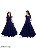 Printed net polyester kid gown, short sleeves for 6-17 years old Chutki style