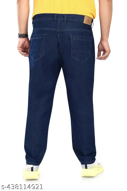 Dark blue plus size denim jeans for casual, party, or office wear. High-quality stretchable fabric from Pluss Tribe