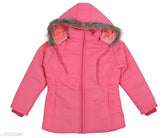 Nylon full-sleeve winter jacket, solid pattern, Indian Fort Girls' design - perfect for everyday wear