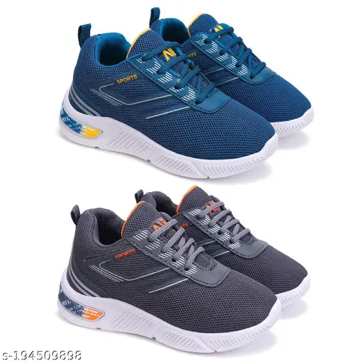 Multicolor canvas Bersache sports shoes for kids, lightweight and breathable, ideal for running, walking, gym, trekking, hiking (Pack of 2)