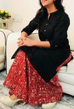 Rayon slub solid long kurti with palazzos, high-slit design for women, India-origin fashion