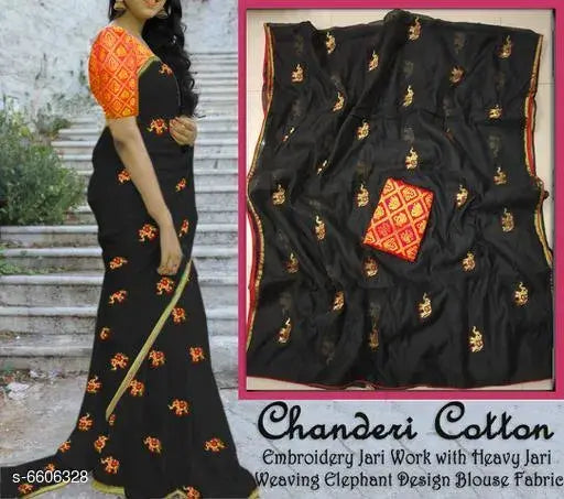 Beautiful Chanderi cotton saree in georgette, embroidered blouse with zari woven net, free size, India origin