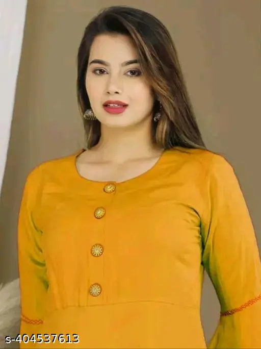 Women's Anarkali fit & flared rayon kurti, solid color, three-quarter sleeves