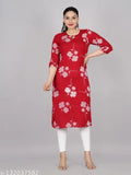 Rayon floral straight kurta, three-quarter sleeves, printed combo. Rayon women's fashionable kurta for girls, India origin