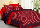 Jaipuri print polycotton double bed sheets set, includes 4 pillow covers (Lahriya pattern & Jaipuri), queen size from India