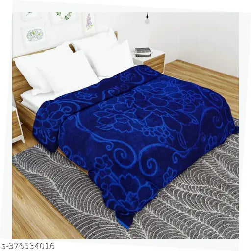 Blue Microfiber Mink Double Bed Blanket - Ultra Soft & Warm for Heavy Winters