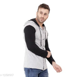 Multicolor cotton blend long sleeve hood t-shirt, self-design pattern for casual wear