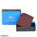 Brown faux leather classic world wallet for men, ultra-slim design with 2 compartments, ideal for daily use