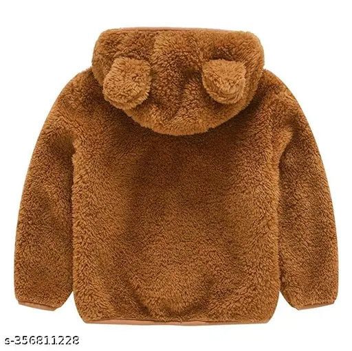 Cotton blend kids teddy hoodie jacket, warm snow coat for boys and girls, soft fur-like material with long sleeves