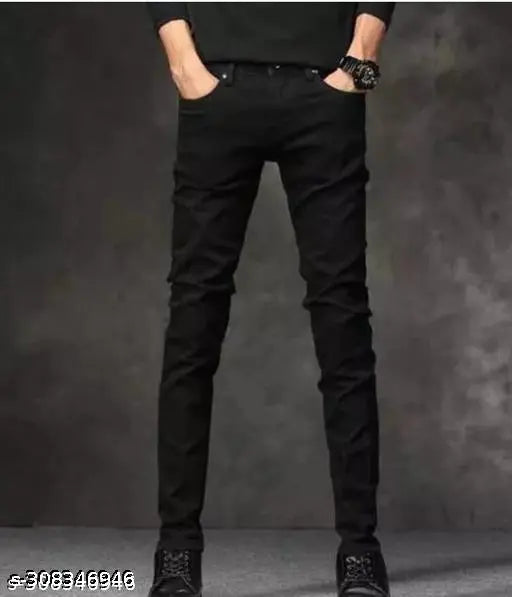 Cotton blend men's plain black jeans DS2H - Modern fit for sizes 28, 30, and 32