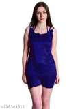 Royal Blue Satin Women's Top & Shorts Set, comfortable fashion for bedroom and special nights