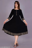 Rayon three-quarter sleeve Unique Anarkali Kurti, single solid color dress for M (38in bust, 38in length), L (40in bust, 40in length), XL (42in bust, 42in length), XXL (44in bust, 44in length). Flattering fit and smooth fabric for trendy, modern Indian fashion