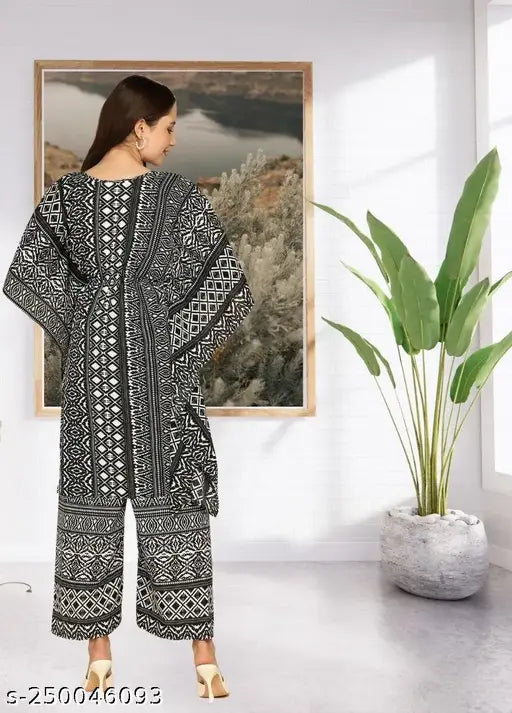 Stunning printed crepe Kaftans and Palazzos set for women, perfect for functions, festivals, parties, weddings. Lightweight, soft fabric for a sophisticated look. Made in India