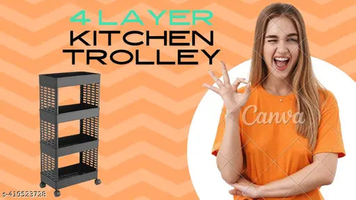 Black plastic 4-tier kitchen rack for onion, potato, aloo, pyaaz, fruit, vegetable, sabji storage