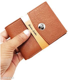 Tan PU leather men's wallet with magnet lock, two compartments for essentials