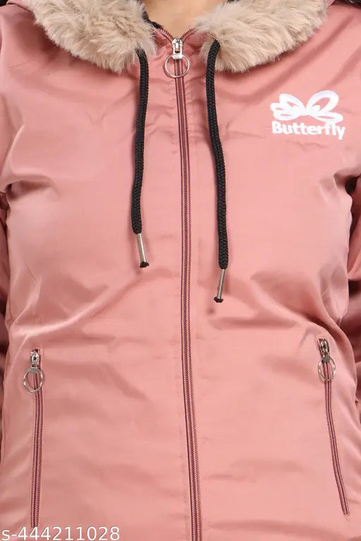 Women's solid nylon hooded sweatshirt, cozy hood and soft fabric, available in M, L, XL sizes