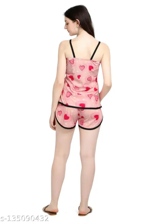 Casual cool, digital printed colorful top & shorts set in soft polyester for women, ideal for summer outings