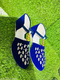 Embellished velvet and suede girls' bellies with slip-on or closed back, stylish ethnic shoes from Clover. Indian-made fashion wedges for comfort and style in sizes IND-4 to IND-8