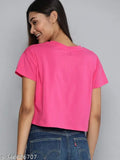 Affordable pink peach printed cotton t-shirt for women, short sleeves, India origin
