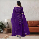 Purple rayon Diwali shopping kurta set with plazo and dupatta, embellished pattern for women and girls