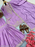Silk embroidered Palazzo Chinon top & dupatta set, three-quarter sleeves for Indian party wear
