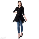 Solid black rayon women's top, three-quarter sleeves, Indian origin