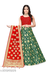 Heavy Banarasi Jacquard Silk Bridal Lehenga Choli Set, soft silk lehenga, chanderi dupatta, traditional wear, Indian wedding outfit