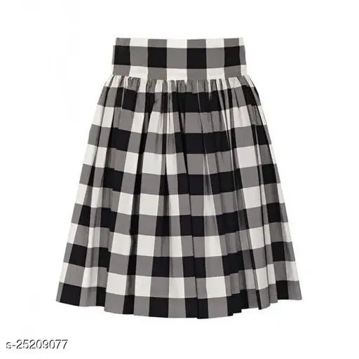 Checked cotton Korean-style A-line skirt, perfect for stylish, trendy women