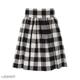 Checked cotton Korean-style A-line skirt, perfect for stylish, trendy women