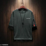 Olive cotton blend solid roundneck men's t-shirt, three-quarter sleeves, made in India