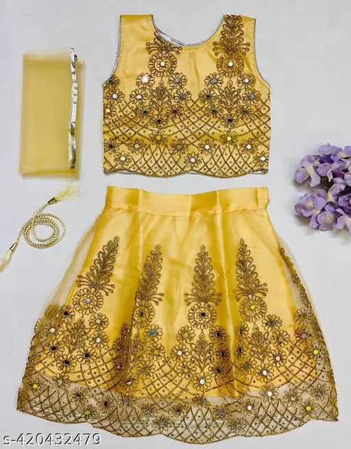 Ethnic wear kids' lehenga choli, hand-embroidered net with matching dupatta, premium quality Indian origin (9-12M, 12-18M, 18-24M, 1-2Y, 2-3Y sizes)
