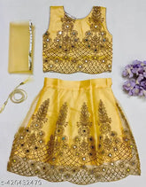 Embroidered kids' net lehenga choli in ethnic wear, premium quality Indian-made