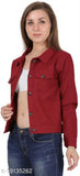 Maroon denim jacket, solid pattern, long sleeves - India