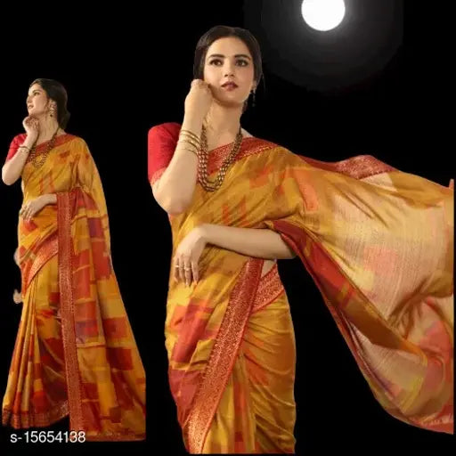 Kanjeevaram silk printed fancy saree with separate blouse piece, daily wear in free size (length 5.5m, blouse length 0.8m), India origin