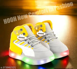 Yellow/grey synthetic leather light shoes for children up to 10 years, embellished net pattern, velcro fastening, breathable and durable kids' shoes