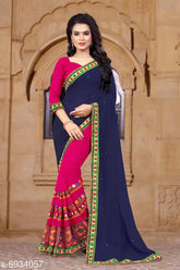 Georgette Kutchi embroidered saree for women's party wear, free size, Indian origin