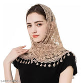 Tassel Rose Jacquard Lace Mantilla Triangle Head Scarf, premium fabric for women's fashion and church events