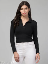 Ribbed cotton blend solid collar neck t-shirt with long sleeves, suitable for rainy/light winter wear. Timeless and versatile piece for casual to sophisticated occasions. Size: S (36in bust, 25in length), M (38in bust, 25in length), L (40in bust, 26in length), XL (42in bust, 26in length). Made in India