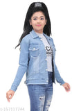 Women's solid denim stretchable jacket, long sleeves, high-quality casual/formal wear for girls aged 13-16 or free size. Made in India
