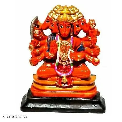 Red resin Panchmukhi Hanuman idol, intricately detailed, from Indian craftsmanship