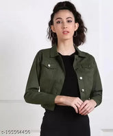 Solid denim women's urban jacket, long sleeves, sizes S-XL, made in India