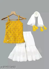 New style chanderi cotton polycot blend sleeveless baby lehenga, embroidered with sequins, vibrant colors, suitable for 3-8 years old Indian events