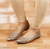 Nylon flat heels for lightweight casual fashion, UK Collection's stylish girls outdoor bellies with TPR sole, slip-on design in various sizes (IND-3 to IND-9), India origin