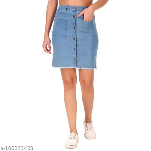 Lightblue denim skirt by Kashian, solid pattern, women's size 28-34